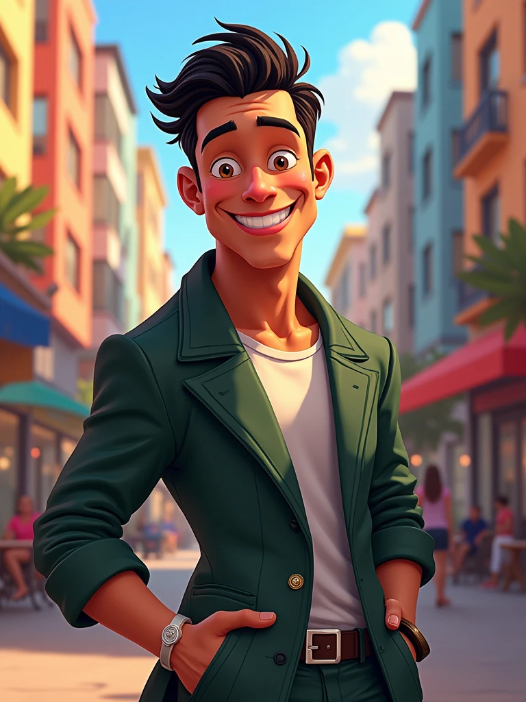 clearing! Here is a prompt you can use to create an image of Pablo Marçal in the Disney Pixar style:
"Create an illustration of Pablo Marçal in the Disney Pixar style. He should have a friendly and charismatic look, with exaggerated and expressive features typical of this style. The image should show Pablo with a friendly smile and a modern and vibrant look, highlighting elements of his personal style, like sophisticated clothes, but in a way that matches the playful and animated aesthetic of Disney Pixar."
