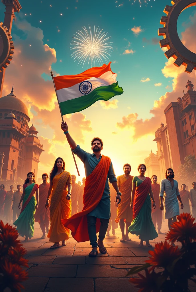 Indian independence day image with mechanical engineering 

