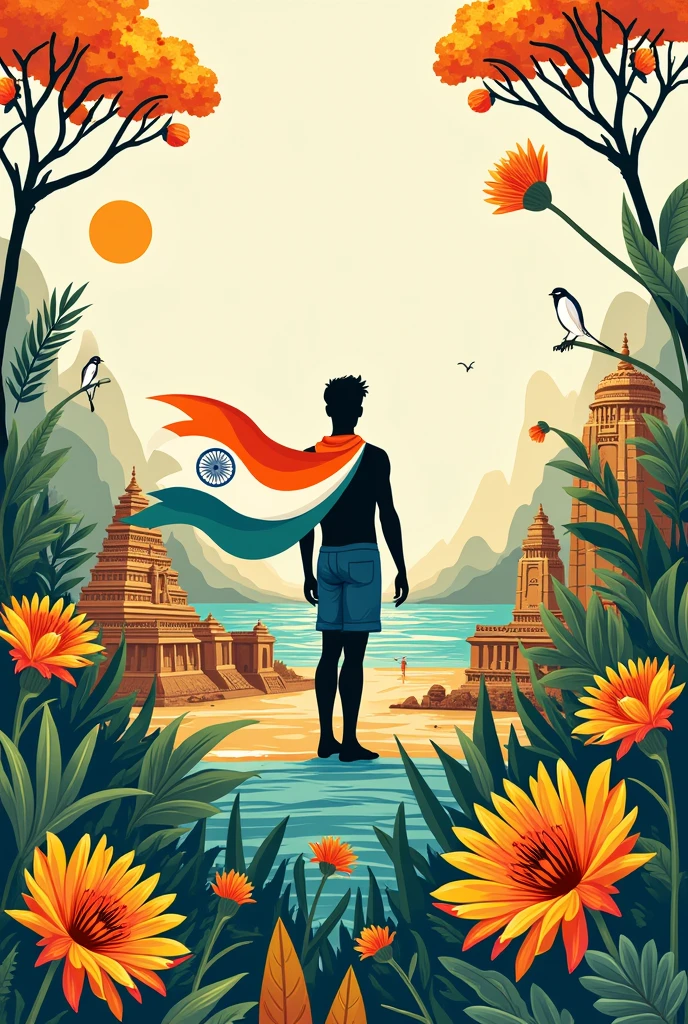 Poster on independence day with some Odisha tourism doodles on it 