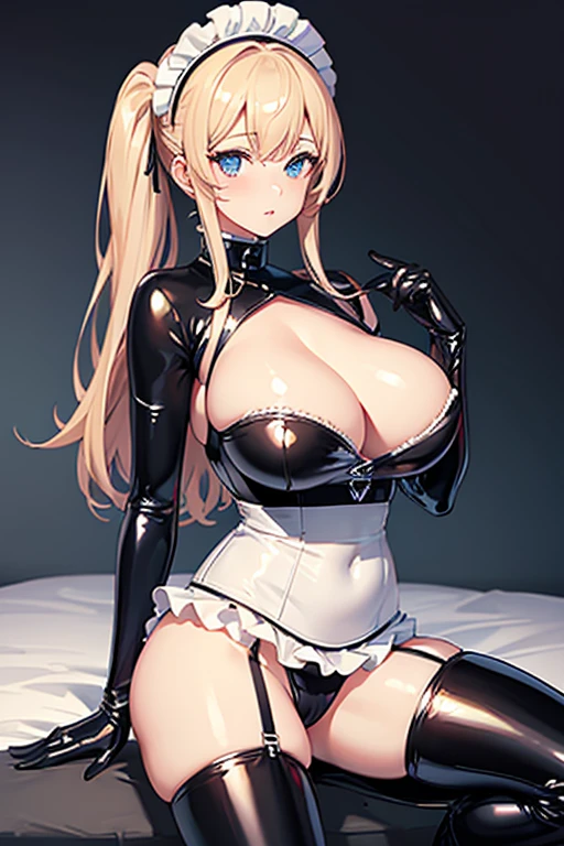 1girl, American, Beautiful, Big Breasts, Latex Maid Outfit, Latex Gloves