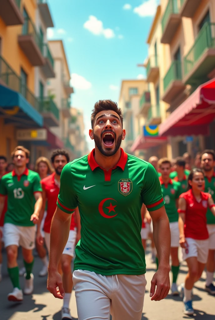 Beautiful street with crazy people dressed in Algerian jerseys 