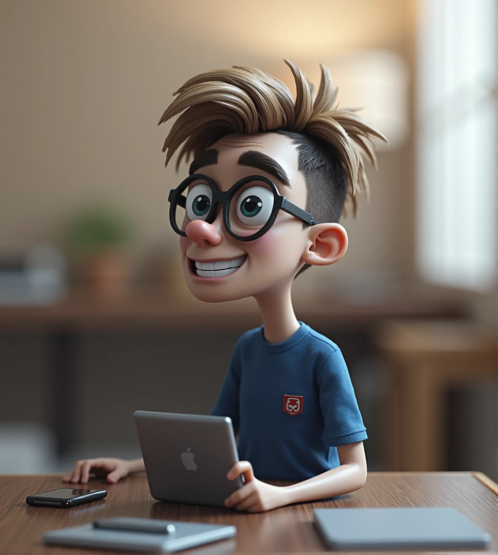 Cartoon character of a man in black glasses and blue shirt, animation character, stylized character, animation style rendering, 3d stylized, Arnold Maya rendering, Stylized 3D rendering, toon render screenshot, 3d character, 3d character, Stylized 3D rendering, 3D character rendering, cartoon character, Personagem de close up, character posing, (Pixar-style) (master part:1.2) (bokeh) (best qualityer) (skin detailed) (detailed texture) (8k) (Argilla) (cinematic lighting) (sharp focus