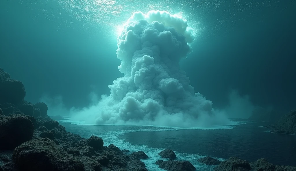 ocean floor,Undersea volcanic eruption,vapour,8K resolution