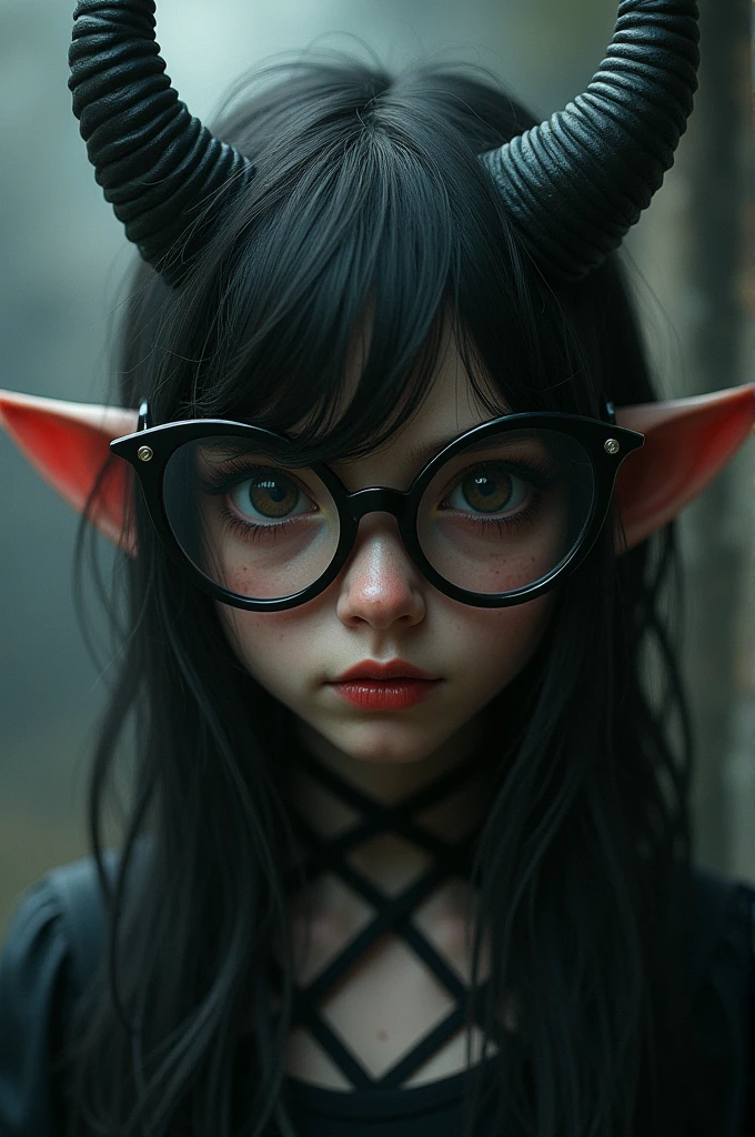 A demon girl with ridiculously thick glasses(female)