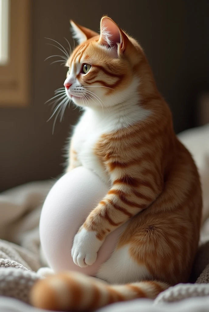 A cat is pregnant with a big belly.