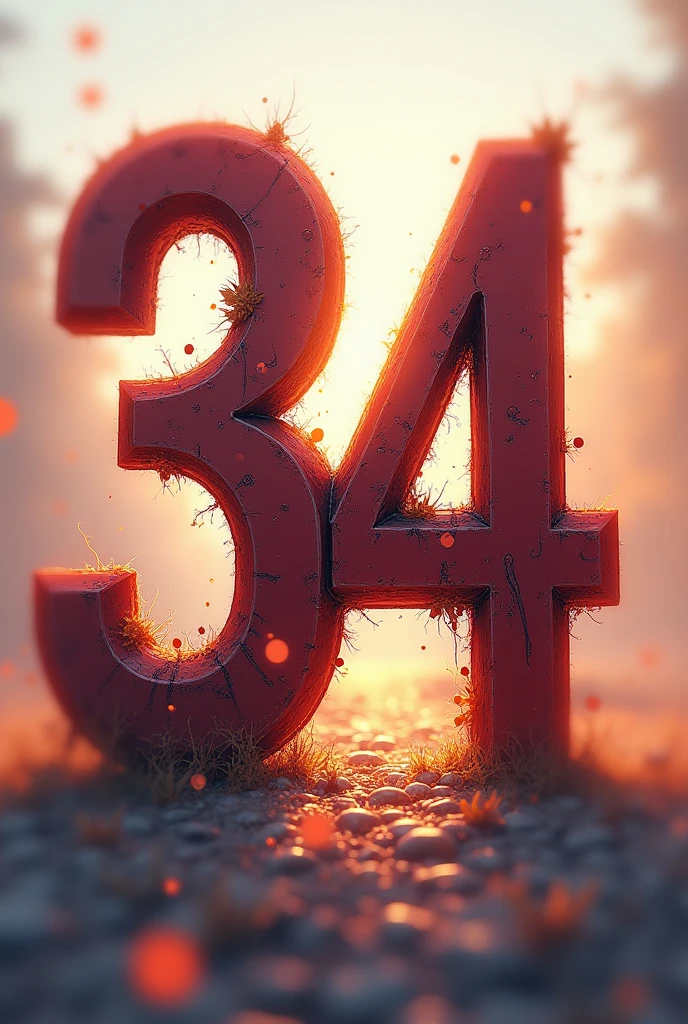 Number 34 drawn in manga and blurry style
