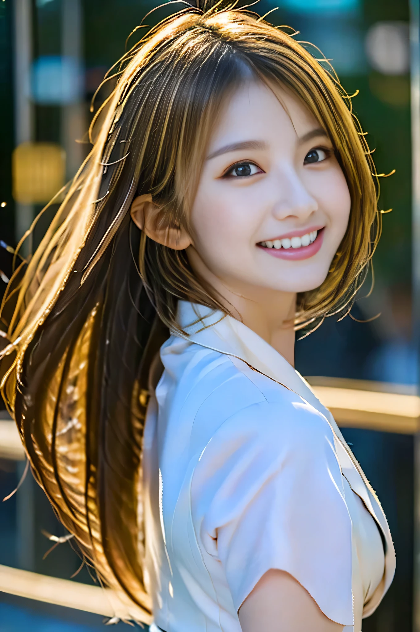 8k、Correct Anatomy,((One Woman)),The ultimate beauty shines、Transparent white glossy skin、The wind blows through her hair, Beautiful Japanese woman, Beautiful smile, Flawless natural makeup, Close-up photo, , Inside the office, Improve, (((Blonde Hair))), ((A business-style suit with a mini skirt)), Sweet and sexy, Captivating look,Adorable look,