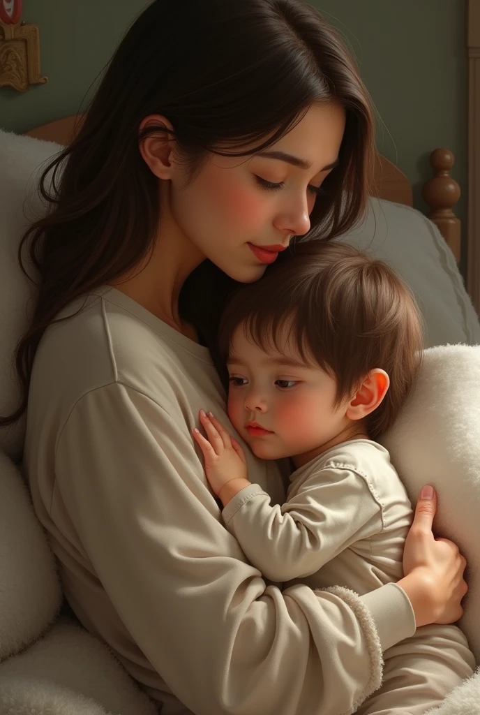 Little one cuddling with mom