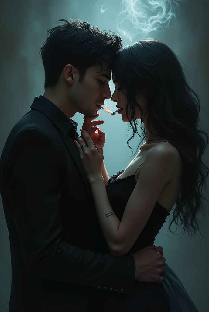 Cover for a dark romance fanfiction featuring characters smoking 