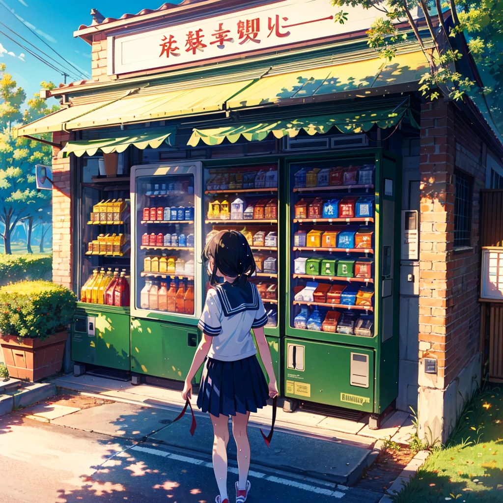 (finely best quality illustration:1.2), kawaii, (2 girls:1.4), (anime style, anime:1.2)
BREAK
(summer seifuku:1.2), sneakers, standing, profile, open mouth, angry, (holding a PET bottle:1.2)
BREAK
park, outdoor, magnificent view, (looking away:1.2), (dynamic angle:1.1)
BREAK
(vending machine:1.2), scenery, potted plant, storefront, (illustration:1.0), blue skirt
BREAK
showing anger, (sweat:1.3)