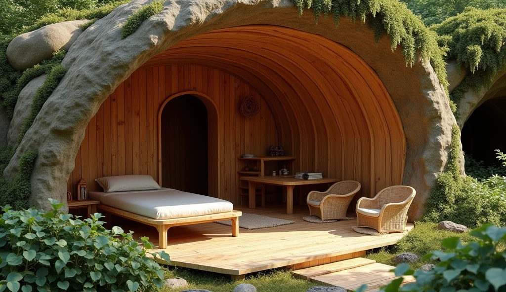 A hidden dwelling made from wood underground