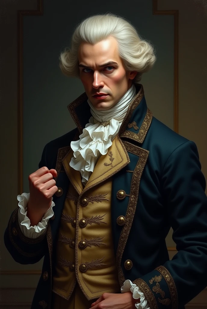 handsome man in 18th century clothes being obsessed