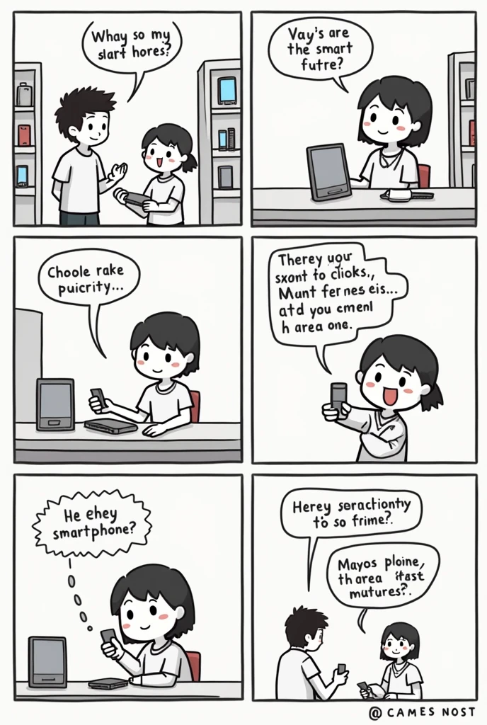 easy drawing , draw 6 frames in comic in one show
Frame 1 ( draw)
A customer looking at two similar celphone on the different shelf and each priced differently.
*Customer Thought Bubble:* "Which one is worth my money?"
Frame 2 ( draw)
A salesperson approaches and begins to explain the unique features and benefits of one product.
*Salesperson:* "This one offers extended warranty, better durability, and free customer support."
Frame 3 ( draw)
The customer compares the information they received.
*Customer Thought Bubble:* "I think this one gives me more value, even if it’s slightly more expensive."
Frame 4 ( draw)
The customer happily buys the product with added value.
*Customer:* "I’m so glad I chose this one! The extra benefits make it worth the price."
Frame 5 ( draw)
The customer uses the product and shares their experience with friends.
*Customer:* "The warranty saved me when it broke! Great value for my money."
Frame 6 (draw)
* A new customer hears the positive feedback and considers the product.
*New Customer Thought Bubble:* "Seems like a good value. I'll buy it too!"
