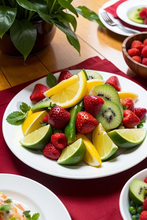 ((best quality)), ((masterpiece)), (detailed),fruits,Logan,A mountain of a plate,party