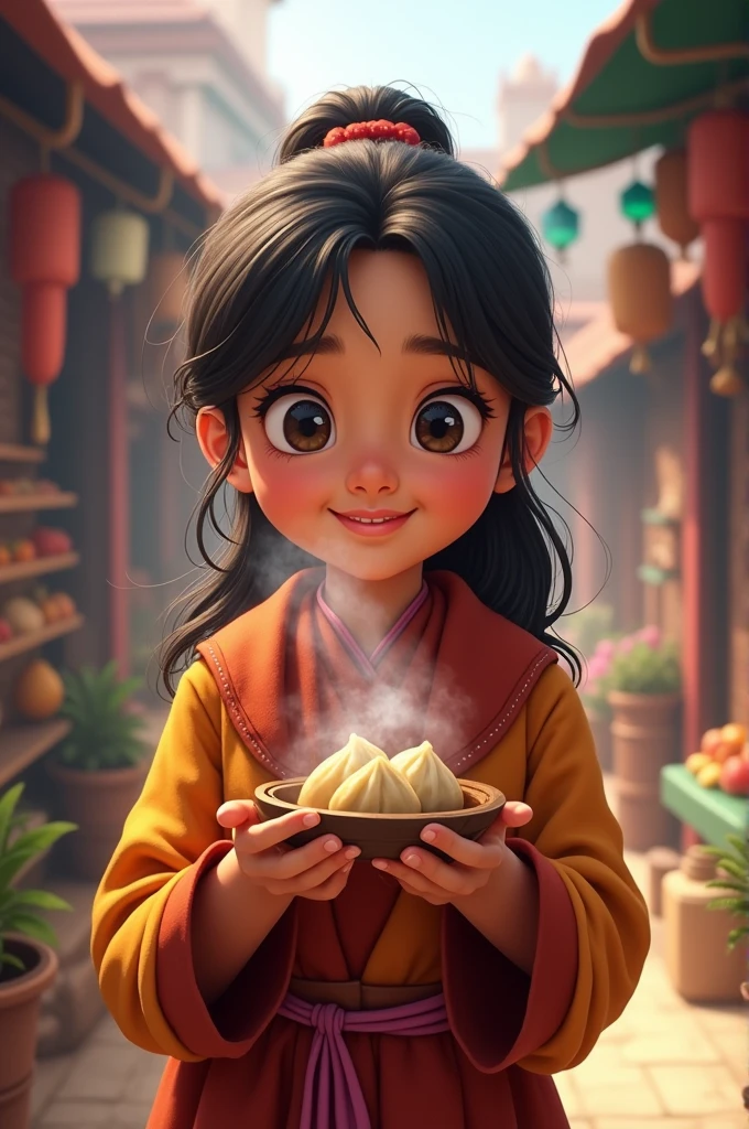 Nepali girl eating momo