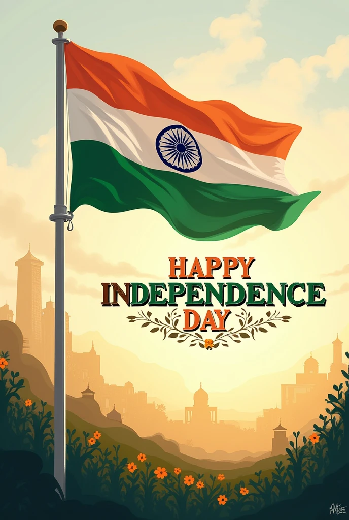 INDIAN FLAG along with the slogan HAPPY INDEPENDENCE DAY