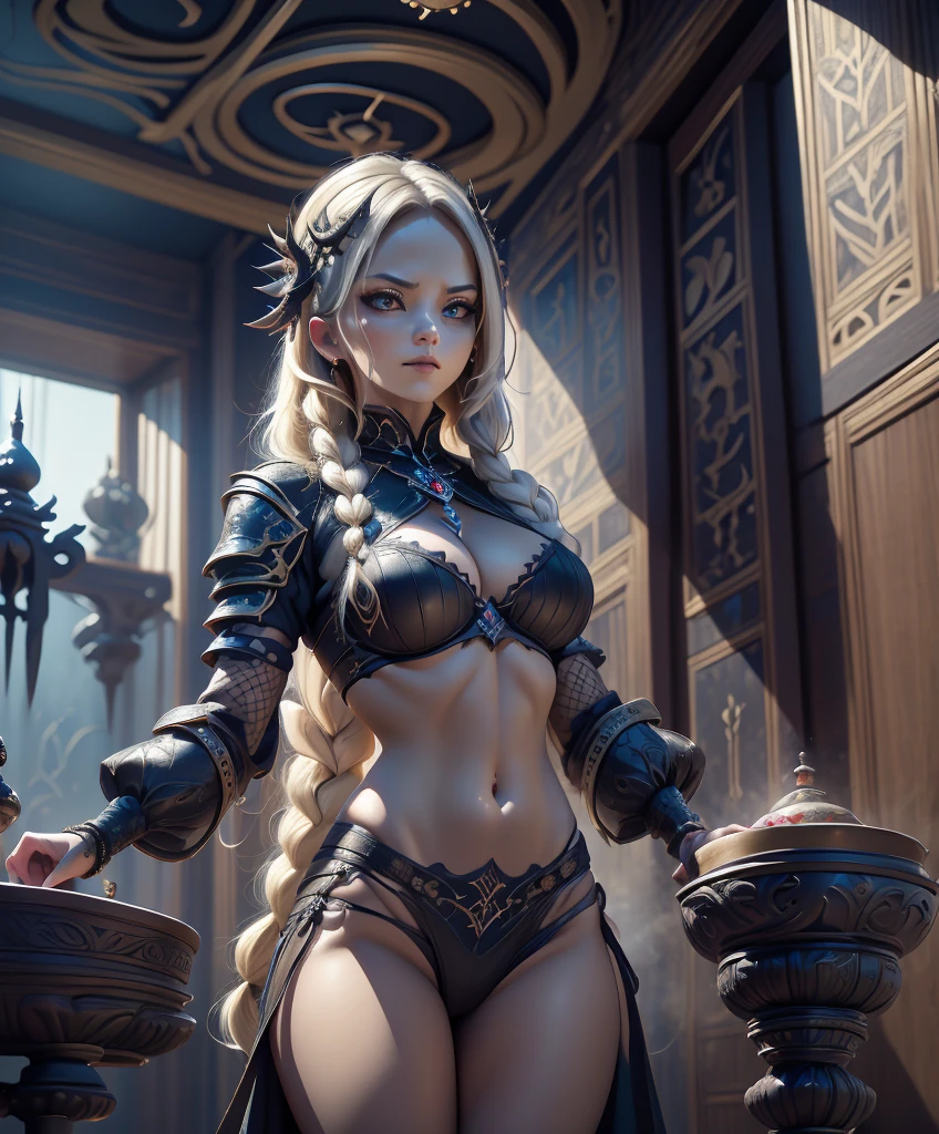 score_9, score_8_up, score_7_up, source_anime, source_explicit, Imposing and intimidating human female warrior with long blonde hair, dark armor and a sinister appearance like that of a villain.  She is very attractive and alluring, but is in the service of an evil force. hyper detailed, gothic art, trending on artstation,intricate details, ultra detailed,, ultra detailed clothes, epic masterpiece, ultra detailed, intricate details,  award winning, fantasy art concept masterpiece, trending on Artstation, digital art, unreal engine, 8k, ultra HD, centered image