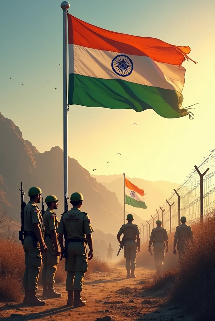 15 August army on boarder with Indian. Flag