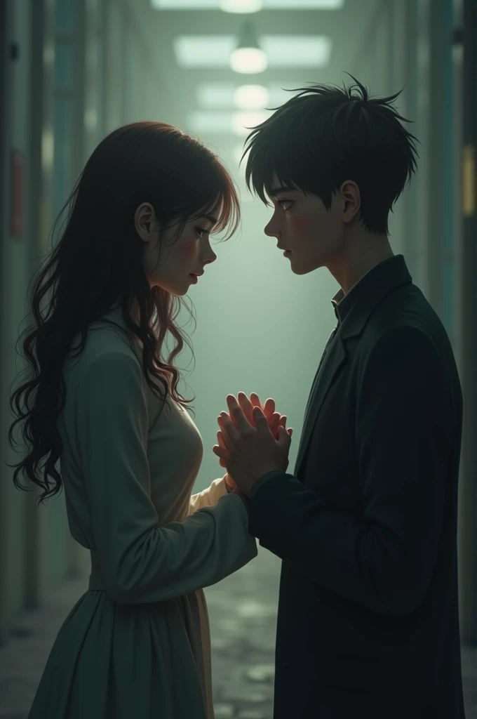 A couple about to let go of each other's hands　Pale Light　farewell　Loneliness