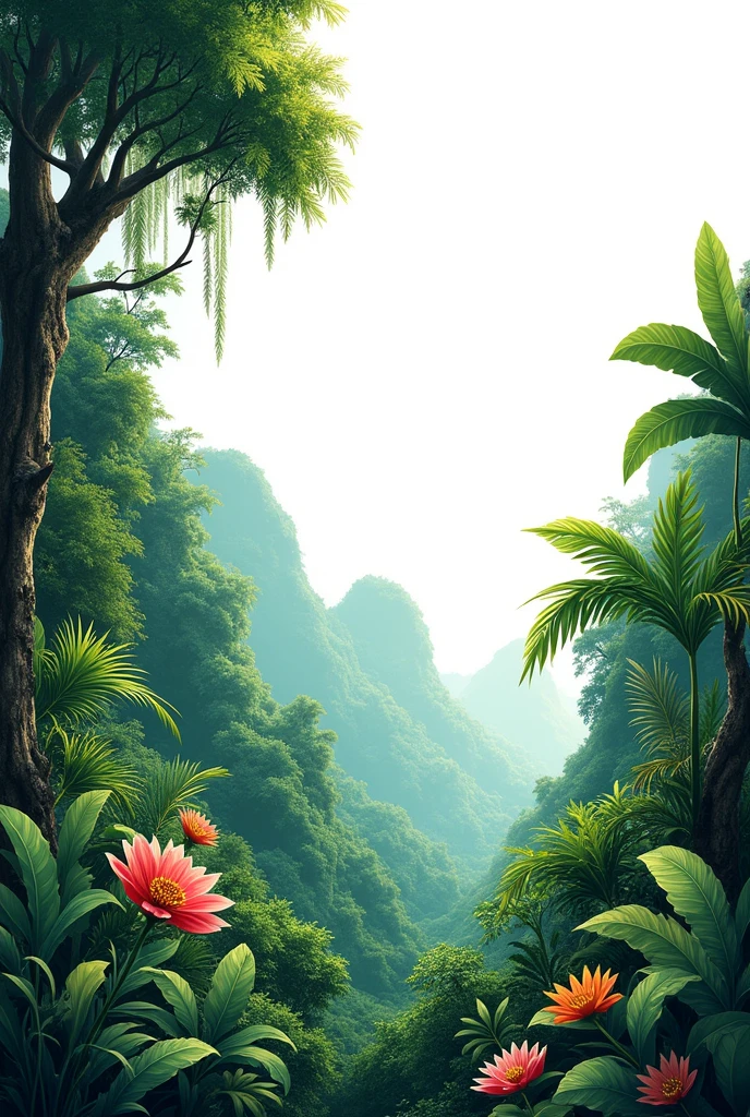 Create a drawing of the Amazon rainforest with a white background.