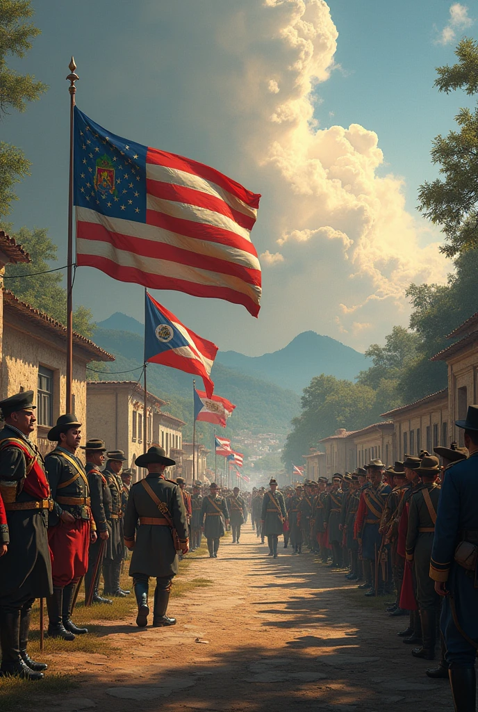 Please create a set of images that depict the historical occurrences of Central American independence in chronological order, please also include a header on each image with a title that describes de year and which country it happened for (the text should be in Spanish) and the countries flags that should be used are from Panama, Costa Rica, El Salvador, Nicaragua, Guatemala, Belice, and Honduras