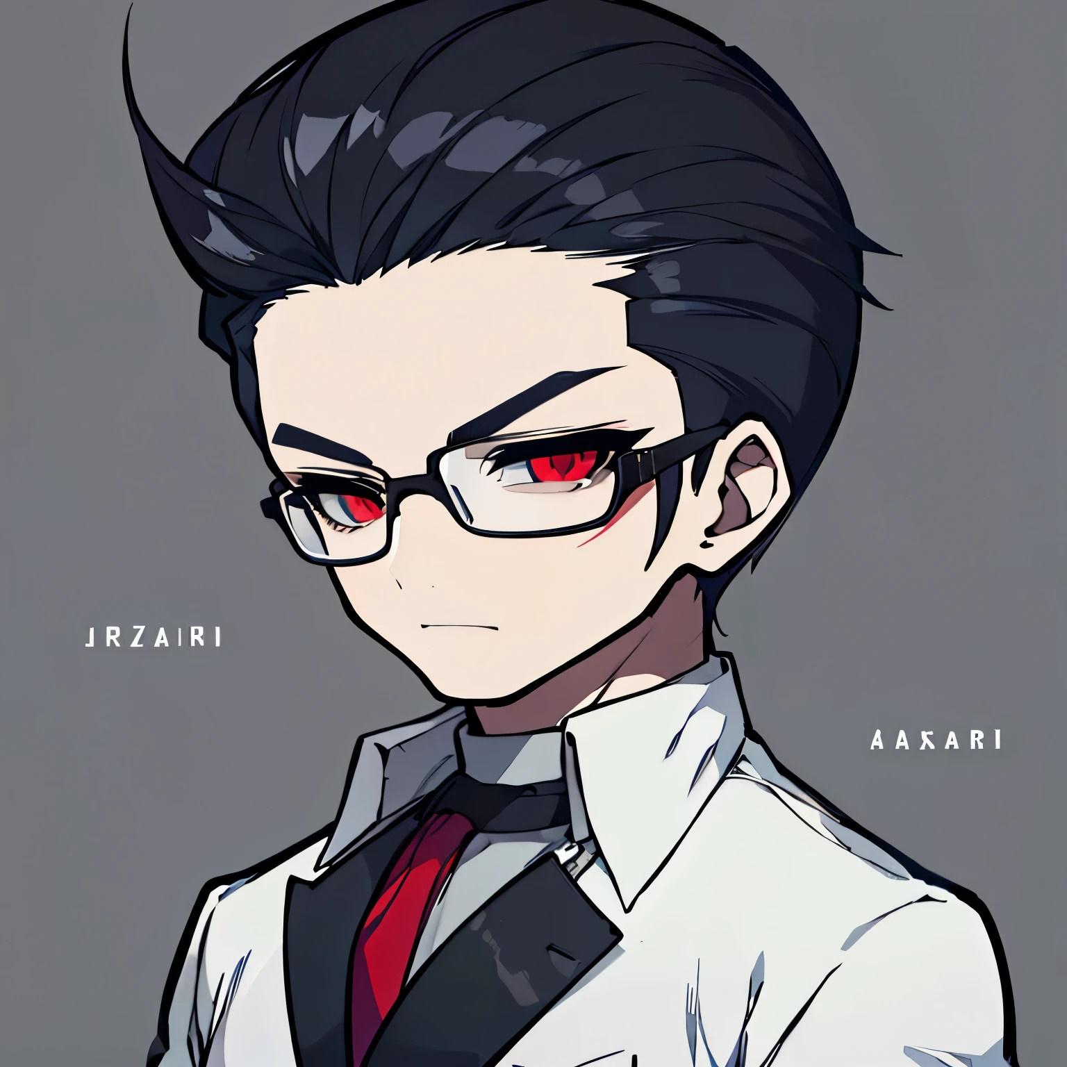 Model Details, (Male portrait one person), Japanese, Charming, (Hairstyle: Classical hair with shaved sides), Black Hair, Red eyes, Glasses, (Blue Business Suit), Upper Body, 40Age, (Lizard tattoo), No background, Salaryman-like, (Hairstyle slicked back), Medium, (No bangs), ((Hairstyle Two Blocks)), Chubby, ((Ultra short hair)),