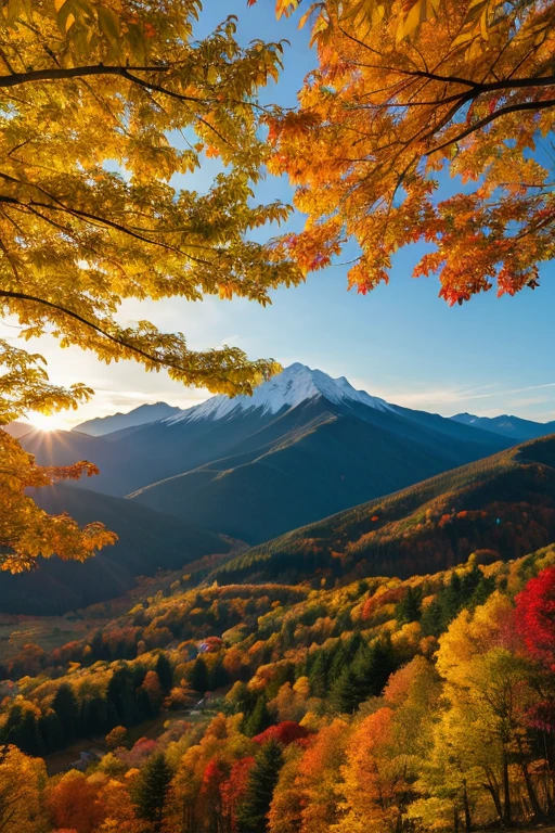 Mountain、autumn leaves、evening