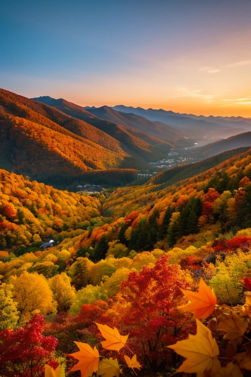 Mountain、autumn leaves、evening