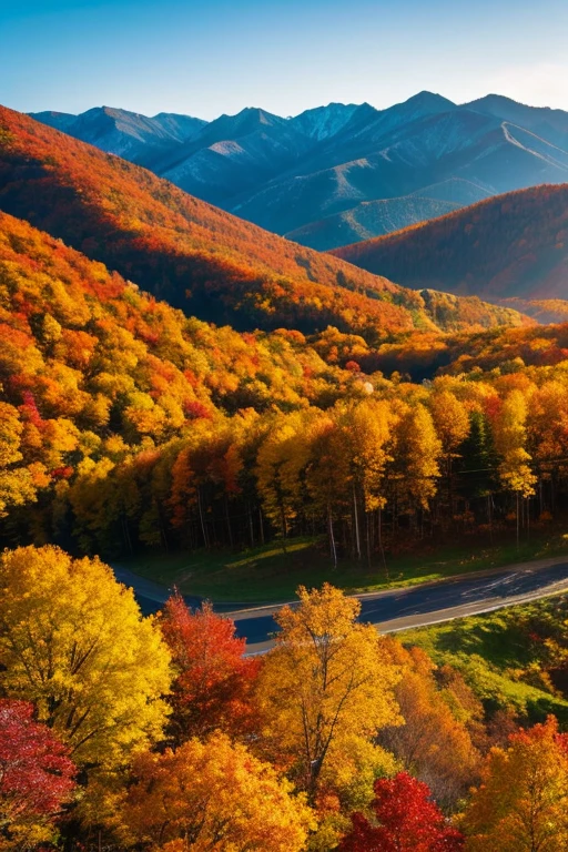 Mountain、autumn leaves、evening