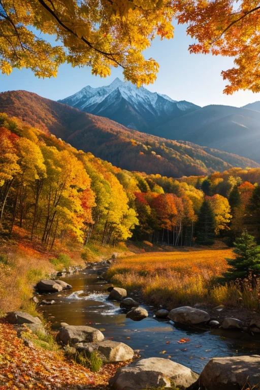 Mountain、autumn leaves、evening