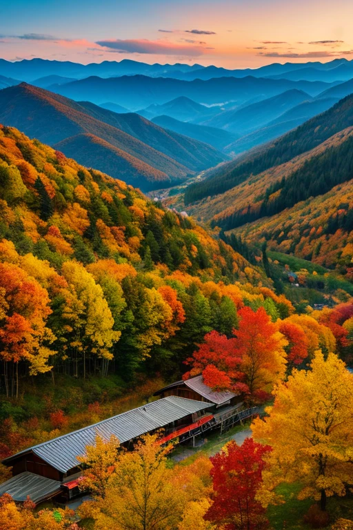 Mountain、autumn leaves、evening