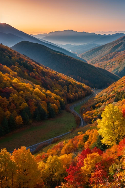 Mountain、autumn leaves、evening