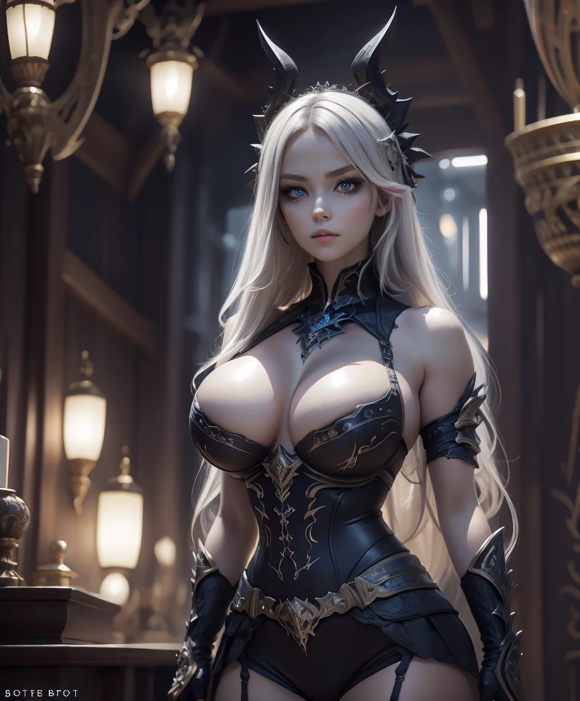 score_9, score_8_up, score_7_up, source_anime, source_explicit, Imposing and intimidating human female warrior with long blonde hair, dark armor and a sinister appearance like that of a villain. She is very attractive and alluring, but is in the service of an evil force. hyper detailed, gothic art, trending on artstation,intricate details, ultra detailed,, ultra detailed clothes, epic masterpiece, ultra detailed, intricate details, award winning, fantasy art concept masterpiece, trending on Artstation, digital art, unreal engine, 8k, ultra HD, centered image