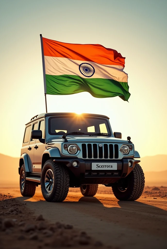 Mahindra Scorpio suv with Indian flag 