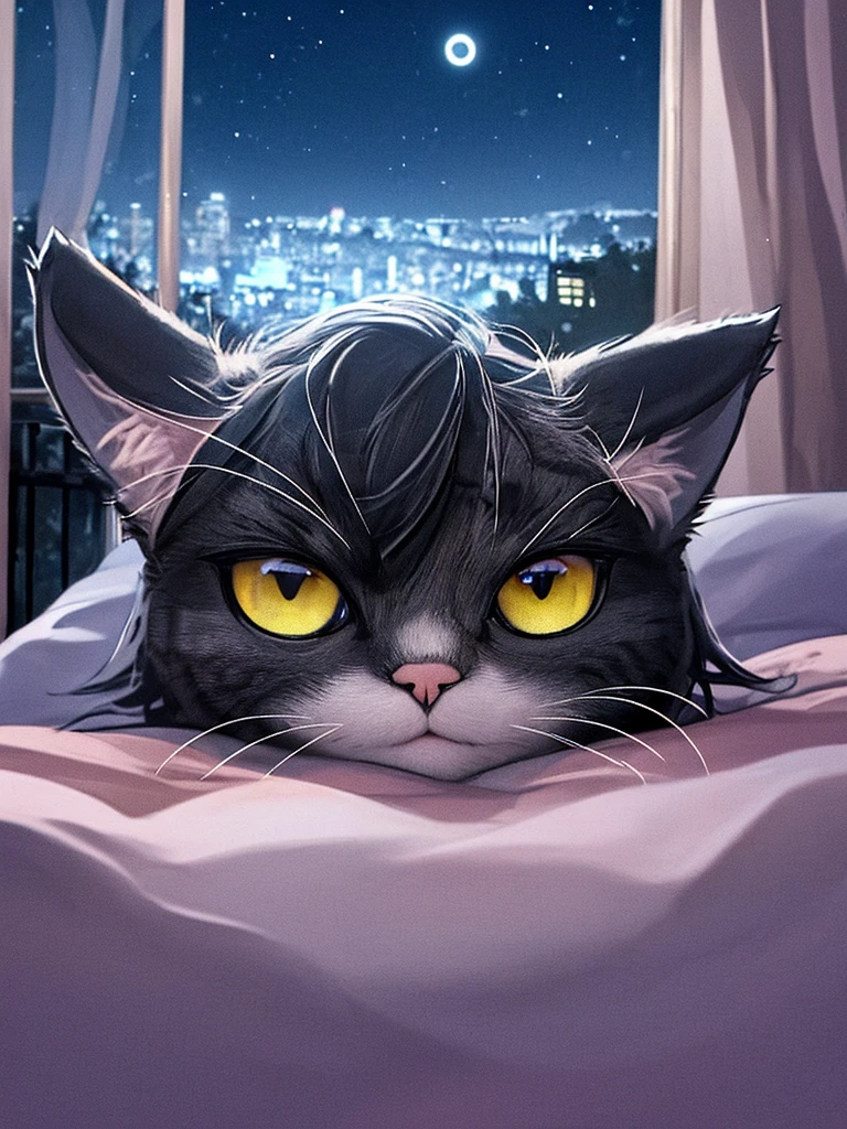 a cat focused on looking at the night sky 