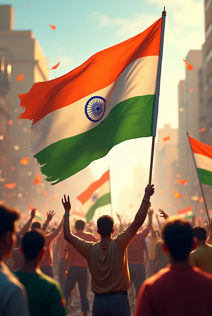 Happy independence day post
A big big indian flag
People are sending around there with indian flags