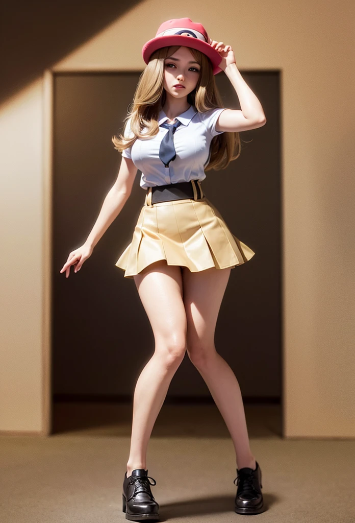 Masterpiece,Solo,1Girl,Serena,(Pokemon),Big Breasts,Perfect Body,Sexy Body Hot,Ultra High Quality,Ultra High Resolution,Photograph 16K,Ultra Detailed,Long Hair,Brown Hair,Beautiful,Beautiful Girl,Classroom Background,Theme School Girl,School Girl Short Sleeve Japanese,Short Skirt,All Style,Wearing A Hat