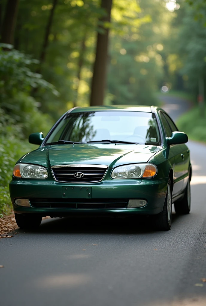 Hyundai elantra, dark green color, model 2001, without modifying, concave arches