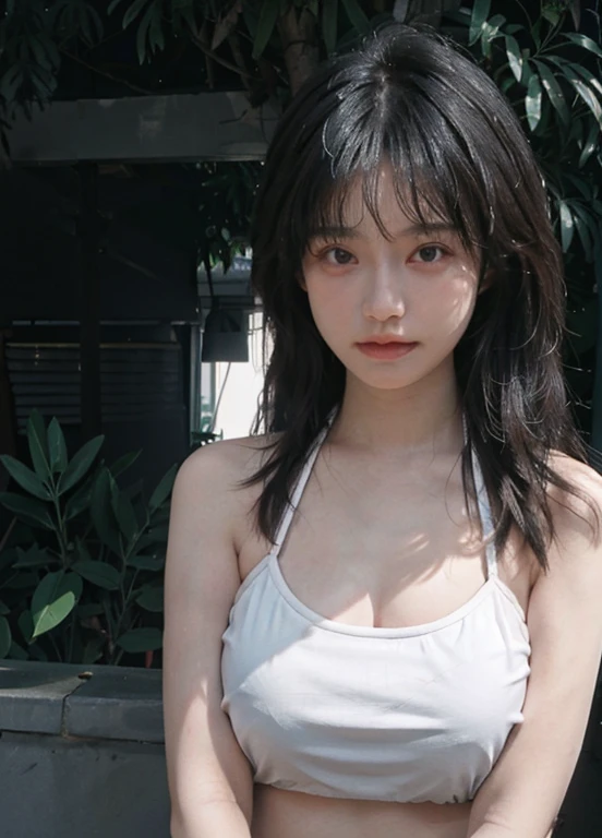 best quality,masterpiece,Ultra-high resolution,(Reality:1.4),1 Girl,Sexy,(Thin band bikini:1.2),(Large Breasts:1.3),(Upper Body:1.4)