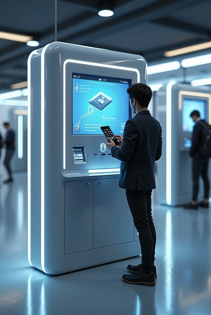 power bank machines, touch and go screen, open door to pick up