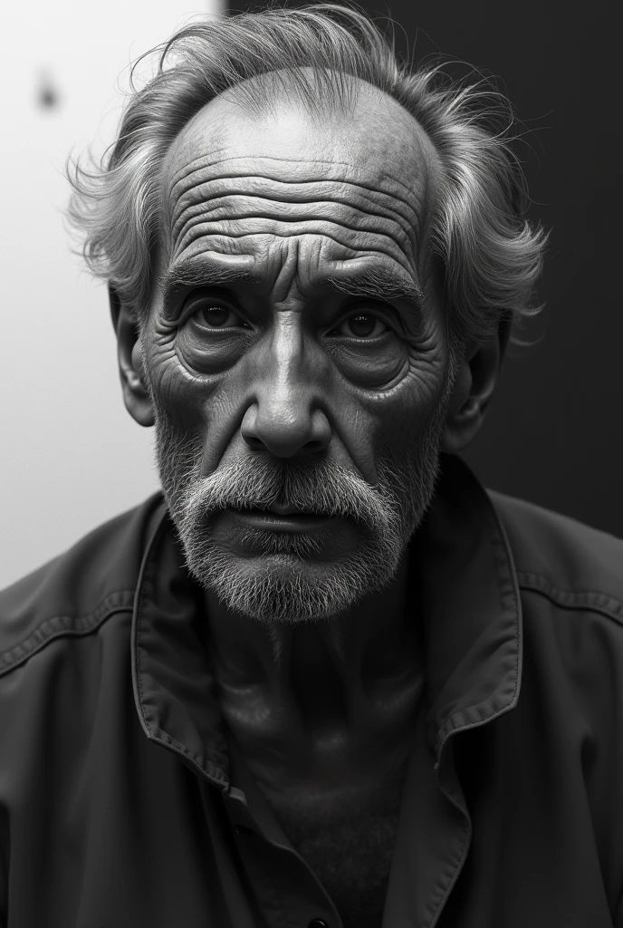 man old, stark, with big mustache, drawning, black andwhite 