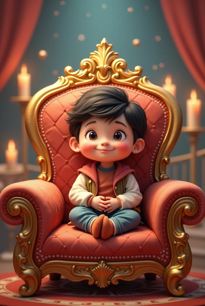 Cute boy sitting in the throne