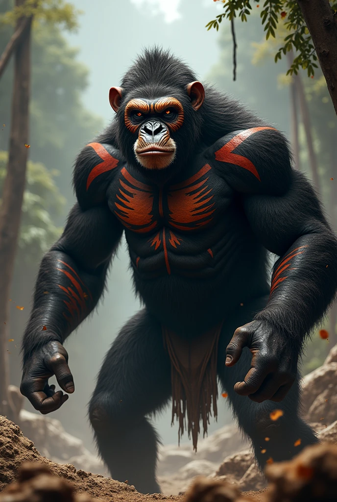 Make an ape with war paints on his face