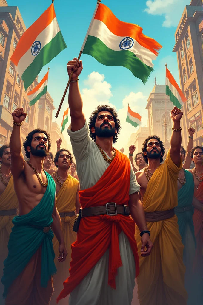 Draw India independence day with freedom fighters