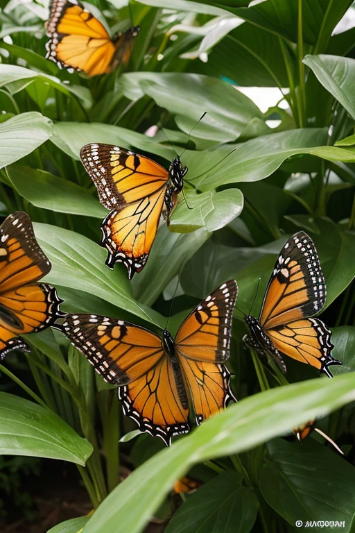 ((best quality)), ((masterpiece)), (detailed),The Butterfly Garden at Changi Airport,Many butterflies resting on a pineapple