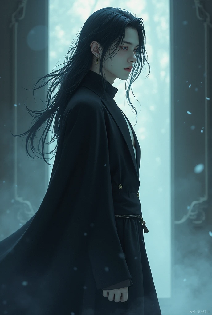Tall man with white, almost pale skin, and black hair with the facial and body features of Leewon from the Manwha Rosa and Champagne, with the physique and personality of Shin Soohyuk from the Manhwa The King's Maker, anime style