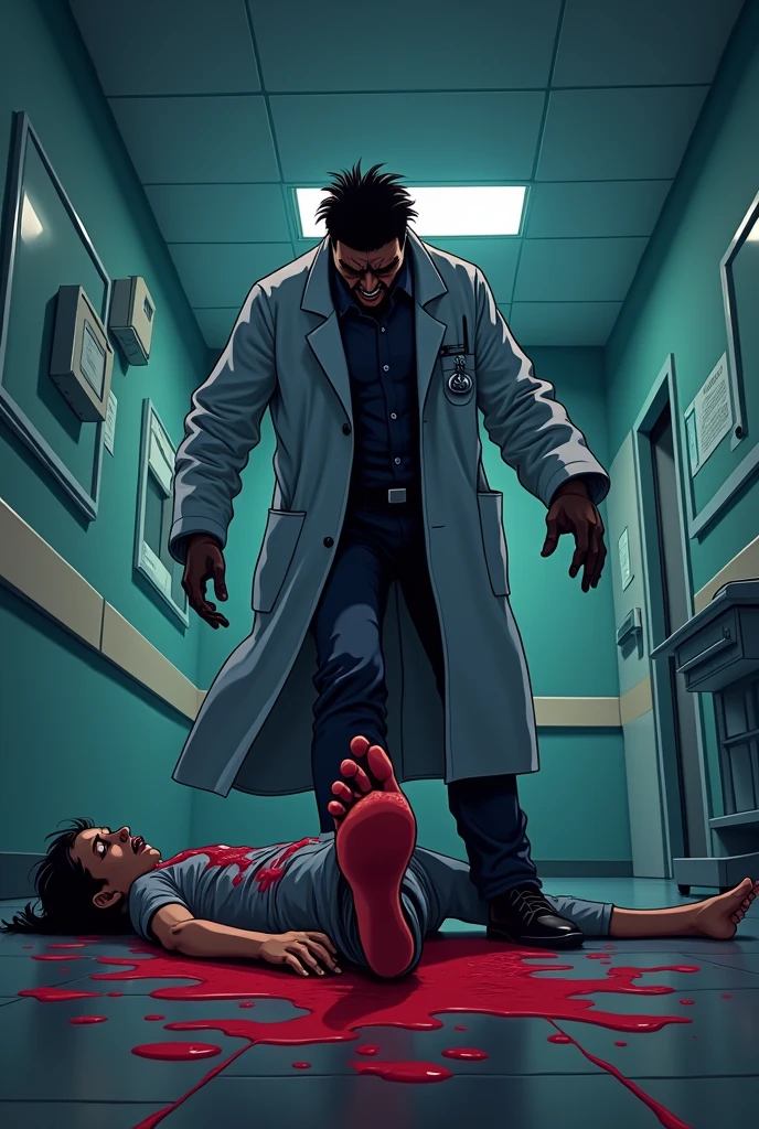 rape doctor foot step with blood cartoon