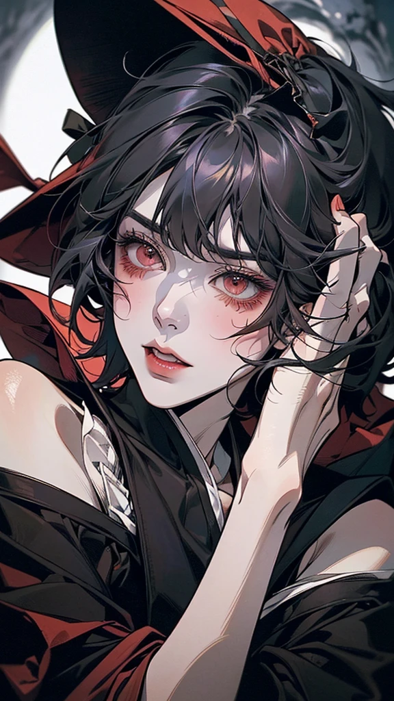 a close up of a person with a Bloody face and a Bloody hand, persona 5 art style wlop, gapmoe Yandere grimdark, Inspired by Ryuko Kawabata, Inspired by Urakami Gyokudō, Bloody + Concept Art, Yandere, gapmoe Yandere, Burning, Yandere. expensive, Tokyo Ghoul
