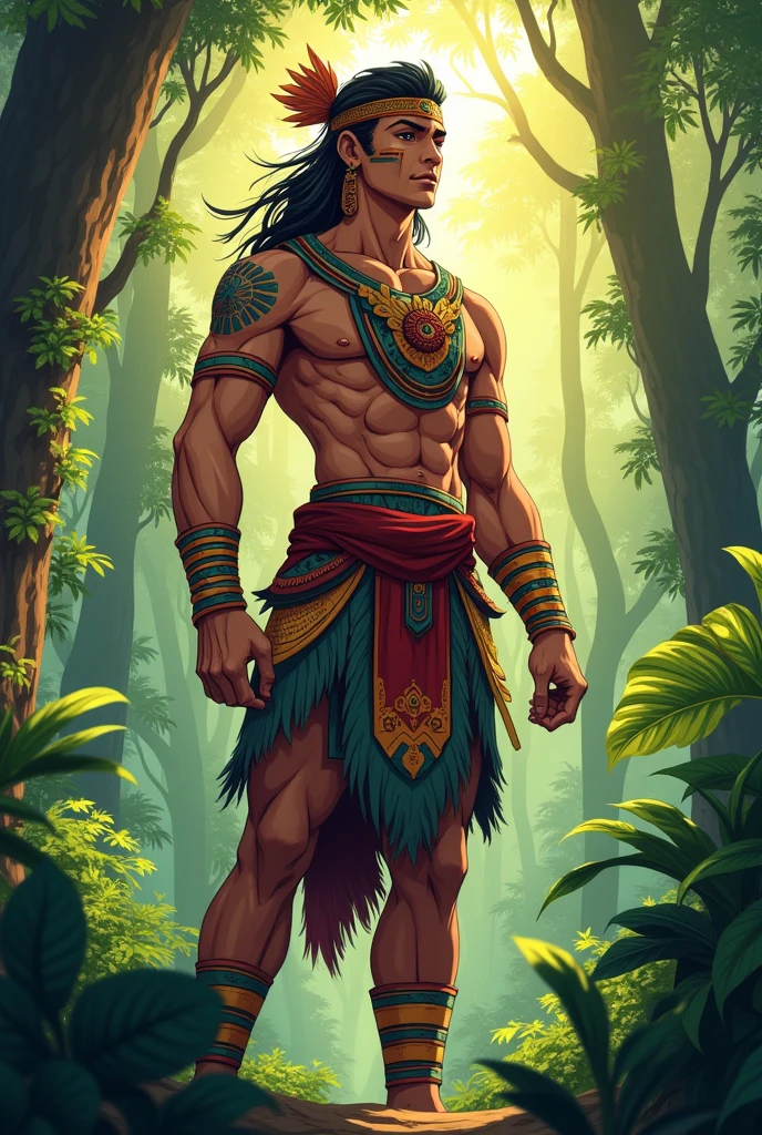 anime Human young male aztec,on jungle