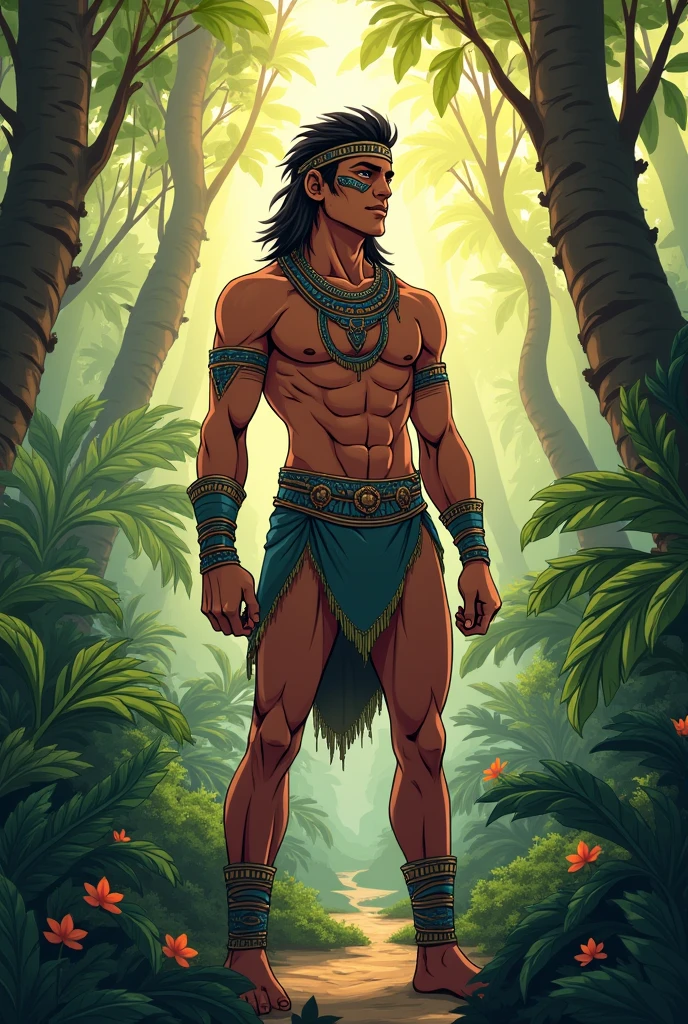 anime Human young male aztec,on jungle